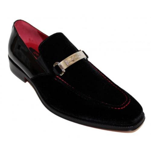 Emilio Franco "EF289" Black Genuine Velvet / Patent Leather Loafers Shoes.